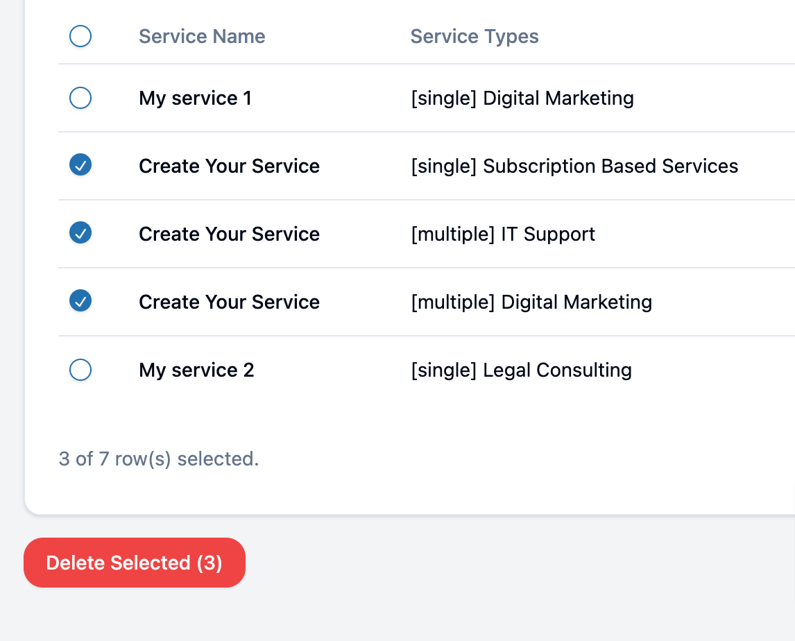 Services List Delete